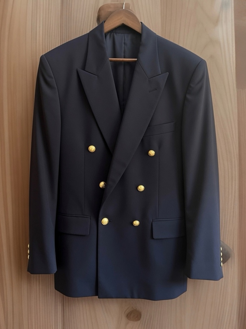 Ashford & Banks Signature Collection 46R Navy Blazer Gold Buttons 100% Wool USA